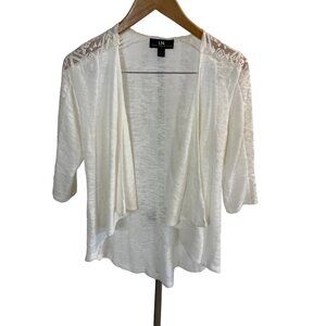 I.N. San Francisco White Three Quarter Lace Sleeve Open Front Top SZ Small